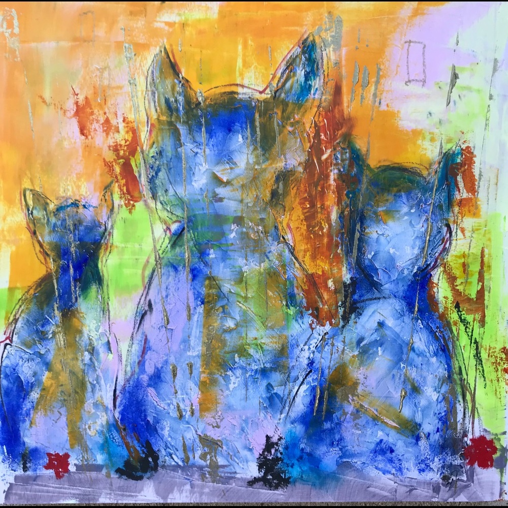 Blue Cats. Oil on wood panel.